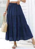 Navy A Line Elastic Waist Skirt