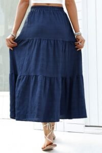 Navy A Line Elastic Waist Skirt