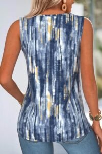 Navy Geometric Print Tummy Coverage Sleeveless Tank Top