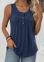 Navy Tummy Coverage Sleeveless Round Neck Tank Top