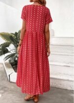 Red Pocket Geometric Print Maxi A Line Dress