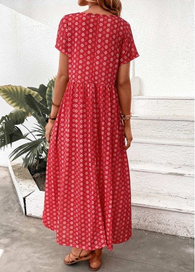 Red Pocket Geometric Print Maxi A Line Dress Red Pocket Geometric Print Maxi A Line Dress