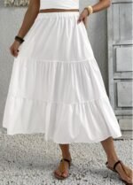 White A Line Elastic Waist Skirt