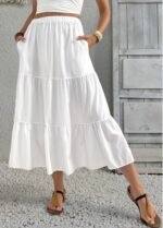 White A Line Elastic Waist Skirt