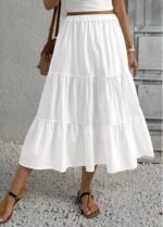 White A Line Elastic Waist Skirt