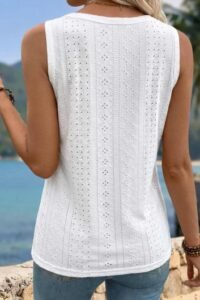 White Button Sleeveless V Neck Tank Top