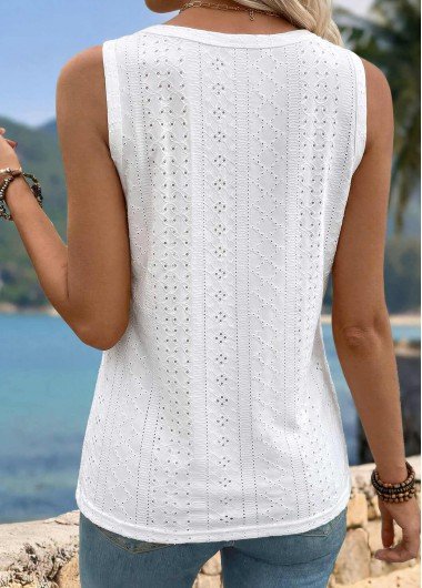 White Button Sleeveless V Neck Tank Top White Button Sleeveless V Neck Tank Top