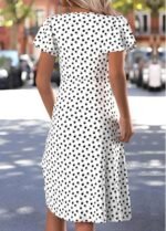 White Polka Dot Short Sleeve Square Neck Dress