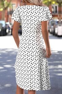 White Polka Dot Short Sleeve Square Neck Dress