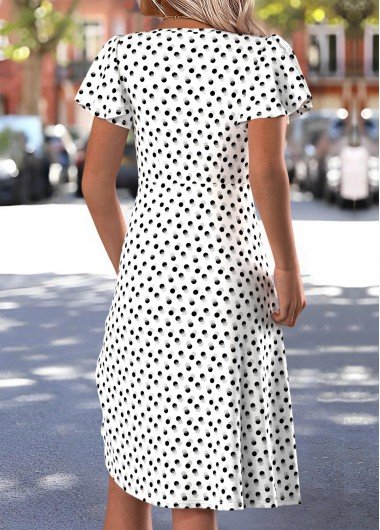 White Polka Dot Short Sleeve Square Neck Dress White Polka Dot Short Sleeve Square Neck Dress
