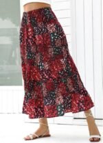 Wine Red Ditsy Floral Print A Line Skirt
