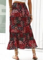 Wine Red Ditsy Floral Print A Line Skirt
