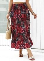 Wine Red Ditsy Floral Print A Line Skirt