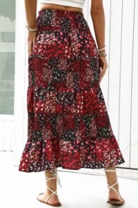 Wine Red Ditsy Floral Print A Line Skirt