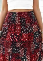 Wine Red Ditsy Floral Print A Line Skirt